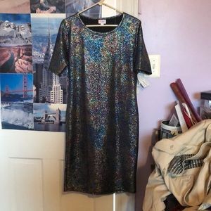 LuLaRoe Julia dress large rainbow shimmer